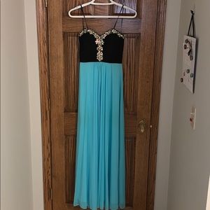 Black and Blue Beaded Floor-length Dress